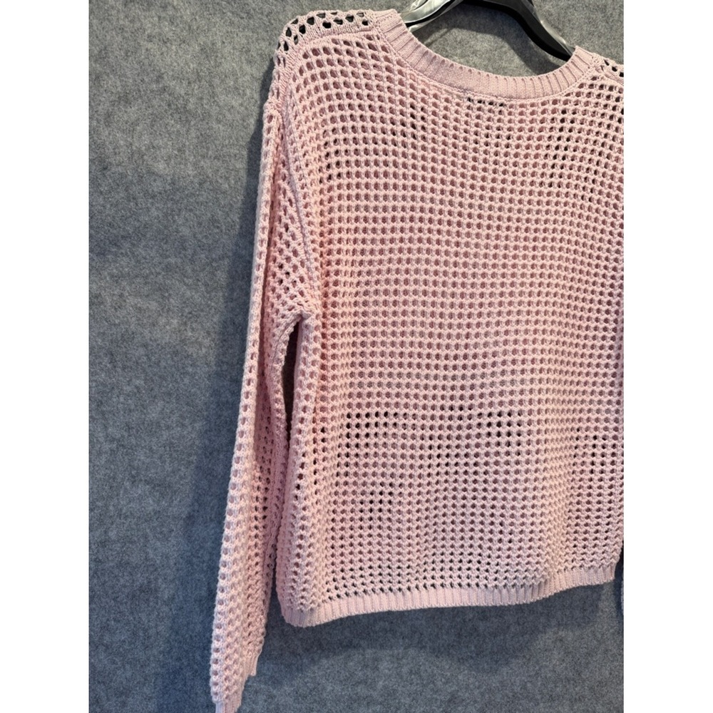 Hooked Up Womens Pink LOVER Graphic Open Knit Mesh Pullover Sweater Small NEW - Picture 9 of 9